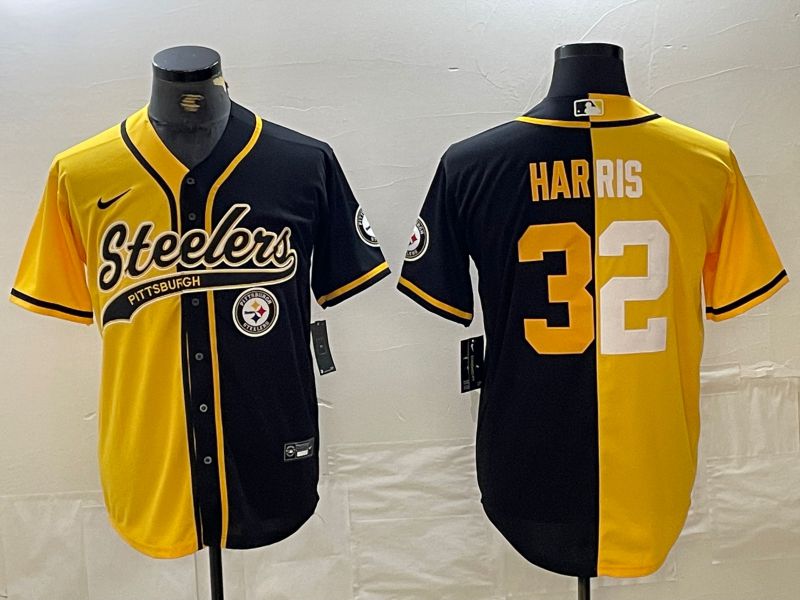 Men Pittsburgh Steelers #32 Harris Yellow black Joint Name 2024 Nike Limited NFL Jersey style 2->pittsburgh steelers->NFL Jersey